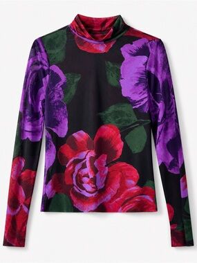 AFRM Sheer Floral Mesh Turtleneck Top Thumb Hole Soft Goth